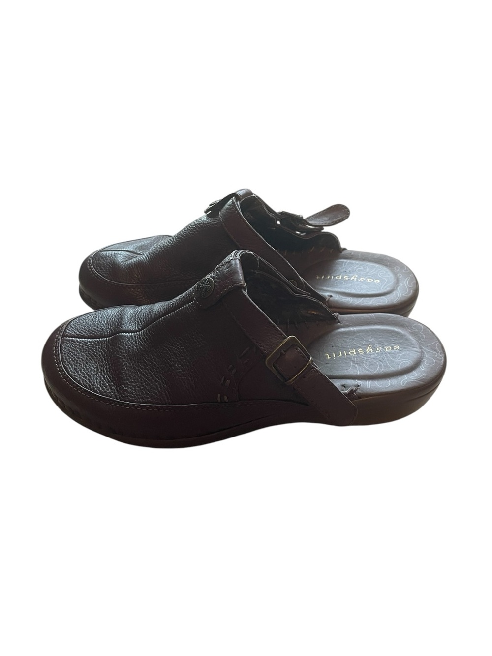 G7- Easy Spirit Men’s Dark Brown Leather Slip-On Clog size 8 with Buckle